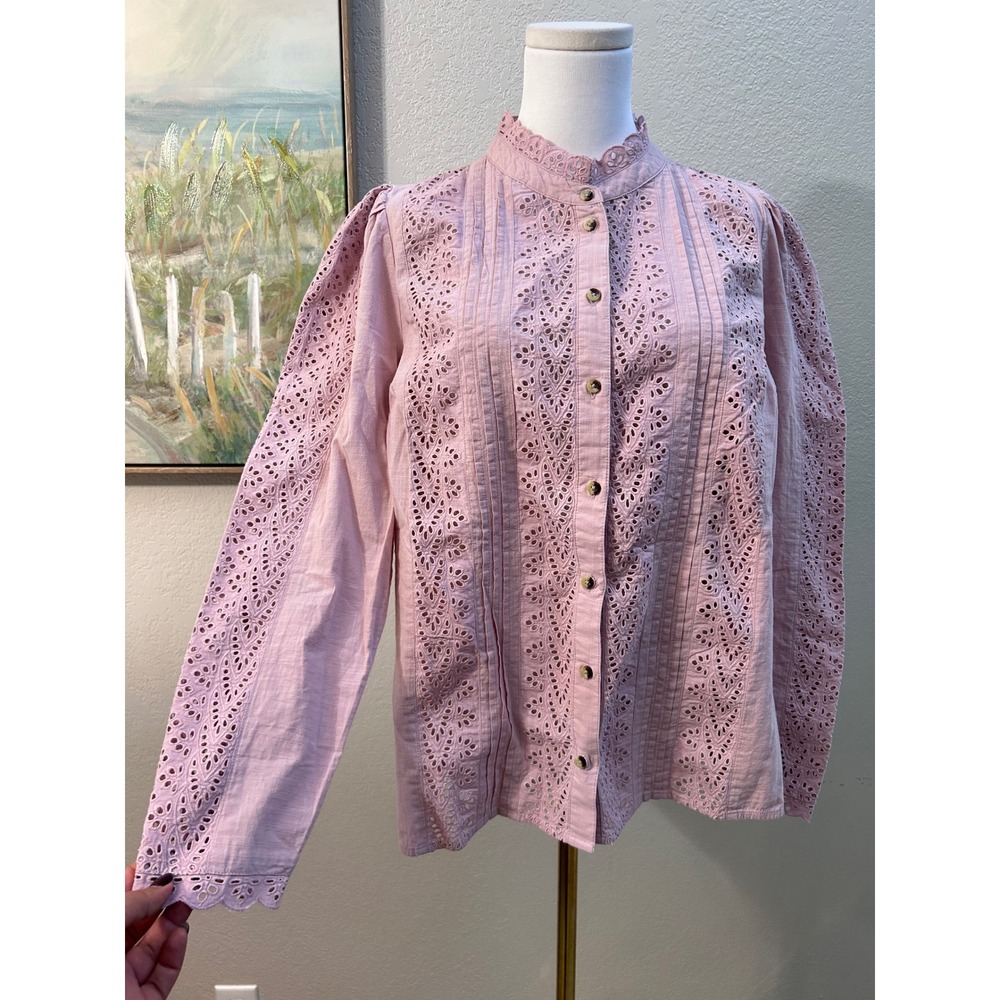 Boden Savannah Broderie Top Pink US 12 Eyelet Cottagecore - Picture 3 of 11